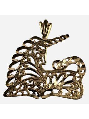 Vintage 14k Yellow Gold Diamond Cut Unicorn Pendant Slider